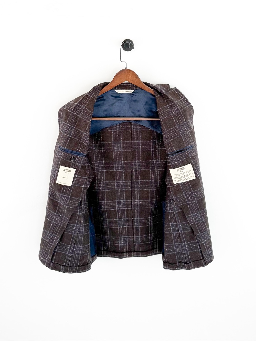 New Maurizio Baldassari Italian Wool Plaid Sport Coat Blazer Men's Brown Blue 40 - Picture 9 of 15